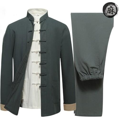 3pcs/set high quality male cotton&linen Spring tang suit hanfu martial arts costumes outfit kung fu tai chi clothing