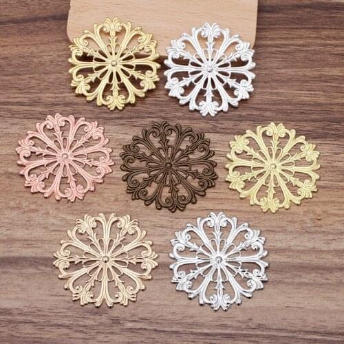 30 PCS 51mm Metal Brass Filigree Flowers Slice Copper Sheet DIY Handmade Accessories For Jewelry Making