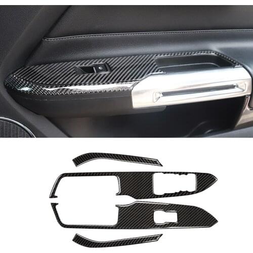 4PCS Carbon Fiber Window Switch Control Panel Sticker Trim Cover Accessories for Ford Mustang 2015 2016 2017 2018 2019 2020