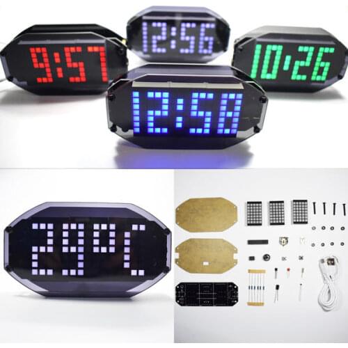 5V USB DIY Black Mirror LED Matrix Desktop Alarm Clock Kit With Temperature Display Holiday And Birthday Remind Function 4 color