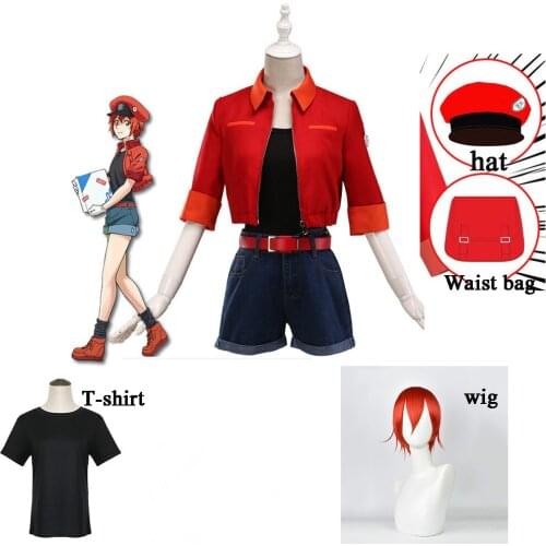 6PCS Cells At Work / Hataraku Saibou Anime Cosplay Costume Red Blood Cell Gril