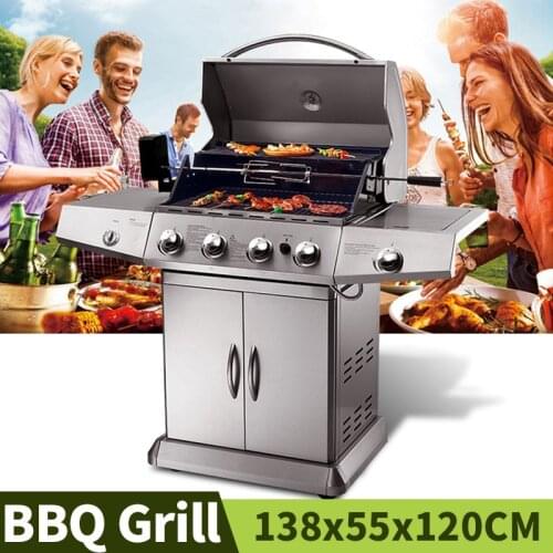 Gas Wood Carbon Dual Use American Barbecue Grills Outdoor Household Courtyard Burn Ovens Garden BBQ For More Than 5 Peoples