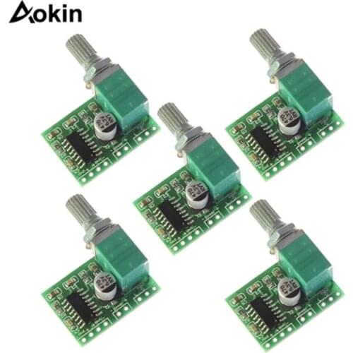 Aokin 5pcs/lot 5V Audio Amplifier Dual-Channel 3W+3W DC 5V PAM8403 Mini Digital Stereo Amp Board with Potentiometer For Arduino