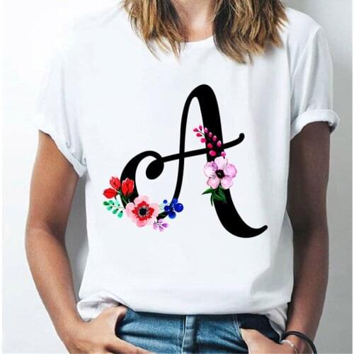 White Tee Female T-shirts T-Shirt Ladies Casual Short Sleeve Tshirts Korean Letter Pattern Printed Harajuku Tops Womens