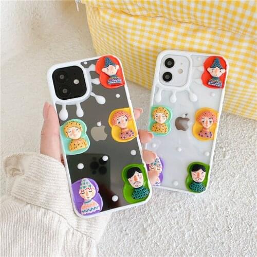 Oil Epoxy Cartoon Doll Case for IPhone 11 12 13 Pro Max Mini XR XS 7 8 Plus SE 2020 Phone Shell Shockproof Protective Back Cover
