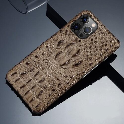 Phone Case for iPhone 12 Pro Max 12 Mini 11 Pro Max X XR XS Max 5 6 6S 7 8 Plus SE 2020 Genuine Leather Luxury 3D Crocodile Head