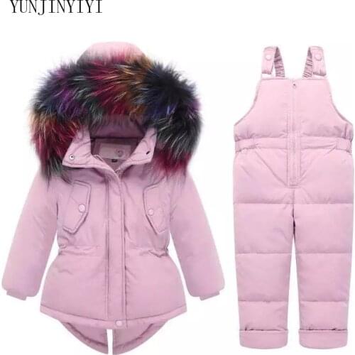 2018 Russian winter childrens clothing set warm duck down jacket for baby girl kids snow coat jacket childrens suit fur collar
