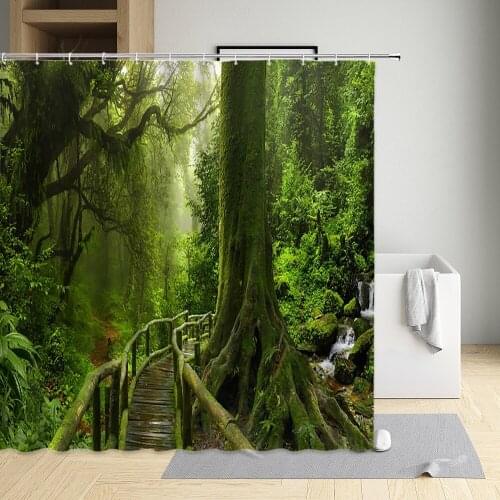 Green Forest Shower Curtain Natural Landscape Bathroom Homes Decorations Waterproof Polyester Washable Fabric Sets With Hooks