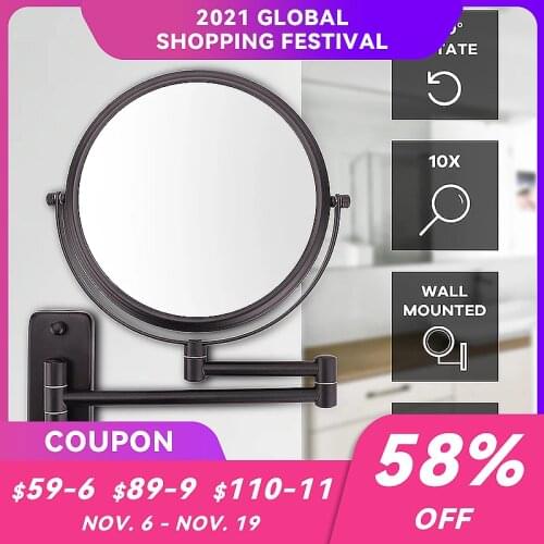 Double-Sided Magnifying Makeup Mirror 26.6cm Diameter 1X/5X/7X/10X Adjustable Wall Mounted 360 Rotating Extendable Swivel Mirror