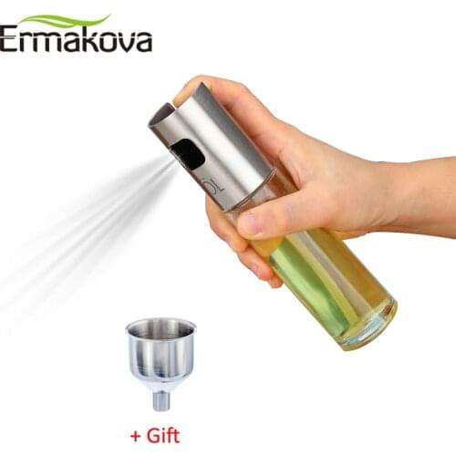 ERMAKOVA 100ml Glass Olive Oil Spray Sprayer Dispenser Soy Sauce Vinegar Bottle for BBQ Grilling Cooking Salad Bread Baking