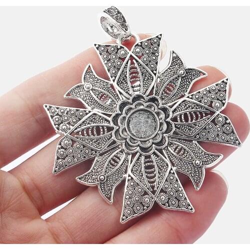 3PCS Large Antique 10mm Round Blank Tray Settings Filigree Flower Charm Pendant for Necklace Jewelry Findings