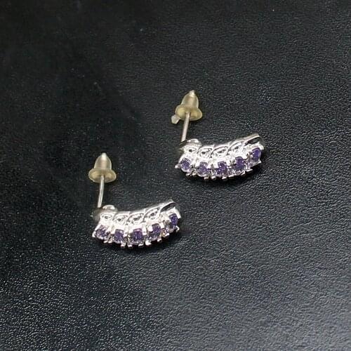 Gemstonefactory Big Promotion Single Unique 925 Silver Fashion Charm Purple Amethyst Women Ladies Gift Stud Earrings 20211820