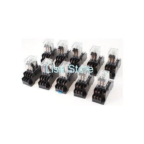 HH53PL DC220V Coil 35mm DIN Rail Electromagnetic Power Relay w Socket Base 10Pcs