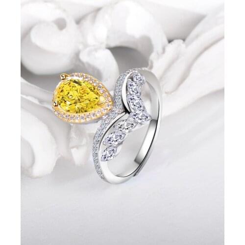 100% 925 Sterling Silver Crown Yellow Zircon Diamond Rings，Woman Girl Gift,Test Passed,Luxury Jewelry Ring
