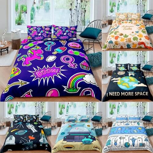 3D Printing Cartoon Bedding Set Cute Kids Children Duvet Cover Space Bed Set Soft Home Textiles Bedclothes Duvet Cover King Size