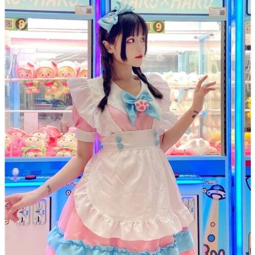 Lolita Cute Dresses Restaurant Waiter Uniform for Women Dresses New Lovely Black Cafe Maid Dresses Cosplay Costume