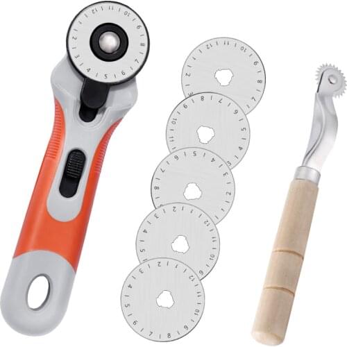 MIUSIE 45mm Rotary Cutter Leather Cutting Tool Quilting Rotary Cutter Cutting Craft Set With 5 Pcs Blades And Spacing Wheel
