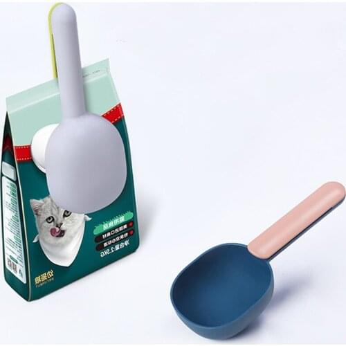 Multi-Function Food Scoop Cat Dog Feeder Large Capacity Pet Measuring Cup Food Bag Sealing Clip Plastic Puppy Feeding Shovel