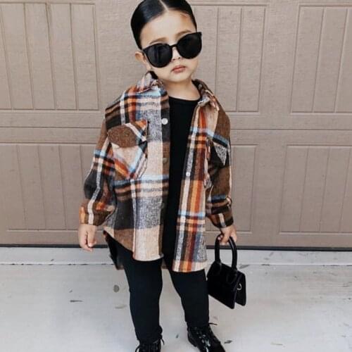 Fashion Baby Girl Plaid Shirt Jacket Cotton Warm Child Shirt Thick Loose Outfit Oversized Winter Spring Fall Baby Clothes 3-14Y