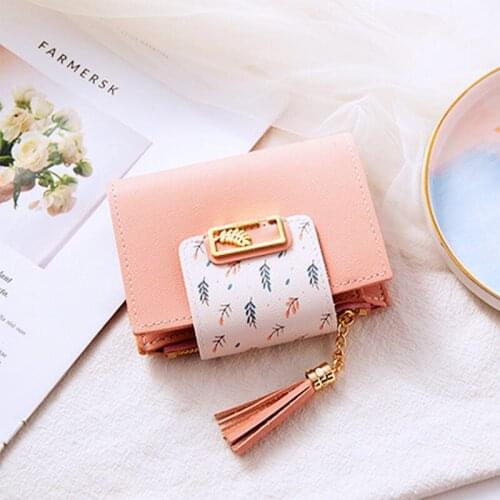 Fashion Tassels Short Wallet Bag for Women PU Leather Clutch Bags Cute Korean Card Holder Female Folding Small Coin Purse