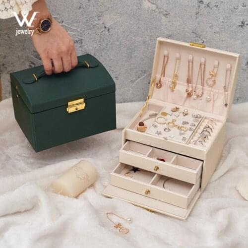 WE Multifunction Large Three-layers PU Leather Jewelry Box for Gifts Necklace Earring Ring Casket Makeup Storage Organizer Box