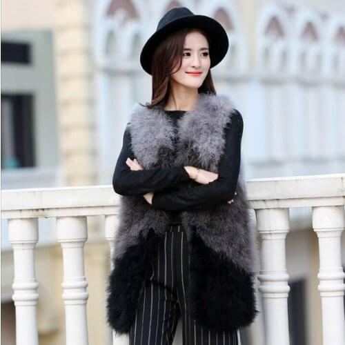 2018 New Fashion Women Autumn Winter 100% natural ostrich feathers turkey fur vest fur waistcoat female Sleeveless Gilets