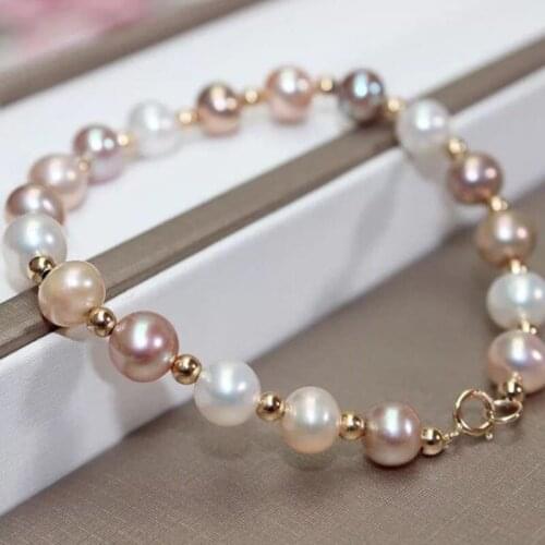 Charming9-10mm south sea round multicolor pearl braccelet 7.5-8"