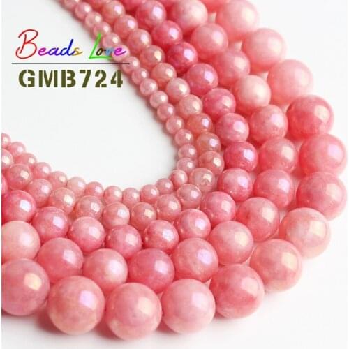 Wholesale Pink Plating Angelite Stone 4 6 8 10 12mm Round Loose Beads Diy Bracelet Necklace for Jewelry Making Beadwork 15 Inch