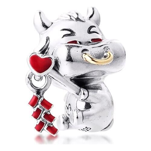 Fits Original Pandora Bracelet 925 Sterling Silver Cute Ox Charms Beads for Women DIY Jewelry Making Berloque