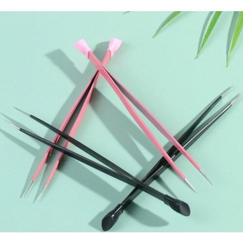Straight Tweezer Nail Sticker Rhinestone Picker Eye Makeup Makeup Double-ended Art Nail Black Pink Tools Tweezers Tool P4S4