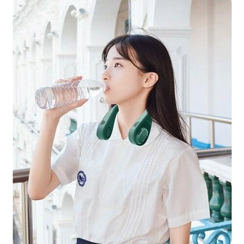 Neck hanging small usb fan portable mini leafless headwear lazy mute neck hanging cooling fan