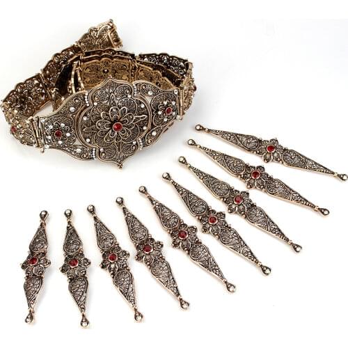 Sunspicems New Caucasus Belt Breastplate Sets for Women Retro Gold Color Crystal Wedding Jewelry Stage Performance Accessories