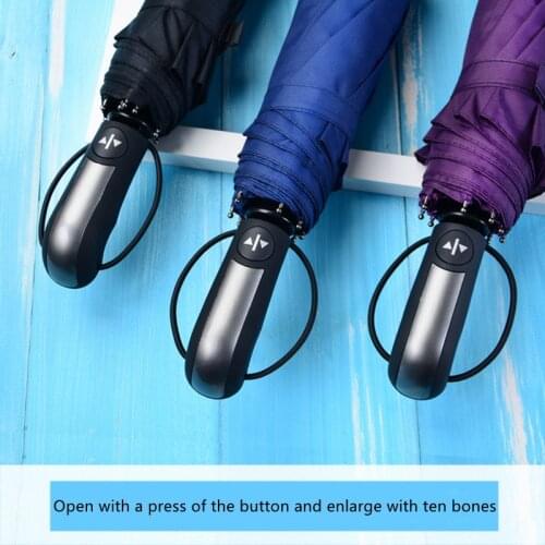 Windproof automatic three-fold umbrella for men and women 10-bone automatic umbrella portable rain and sun dual-use umbrella