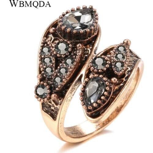 Wbmqda Charm Boho Gray Crystal Rings for Women 585 Antique Gold Color Ethnic Wedding Ring Vintage Jewelry Russia Accessories