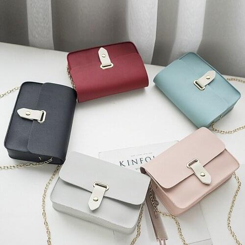 Japanese and Korean new womens bags Solid color casual square bag Shoulder Messenger Small fresh phone bag chain packet 0012