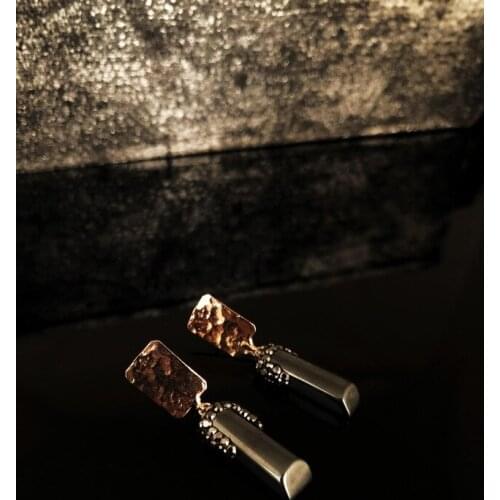 Dr Stone Natural Stone Women Hematite Stone Rose Gold Plated Earrings RYL7 439800078