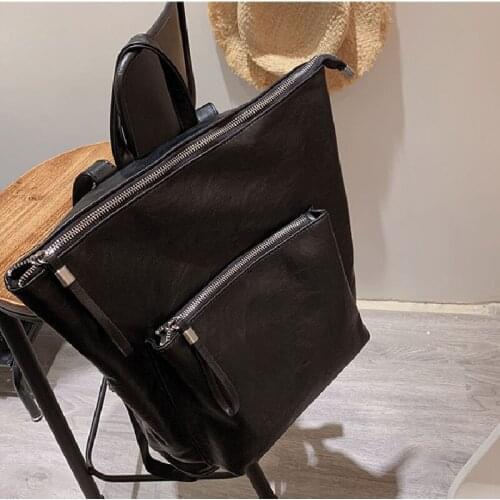 Women novelty cool black vegan pu leather backpack for female casual brand design simple summer personality shoulder bag