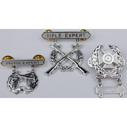 US Army Rifle Expert pin badge insignia & US Army Pistol Expert Pin silver