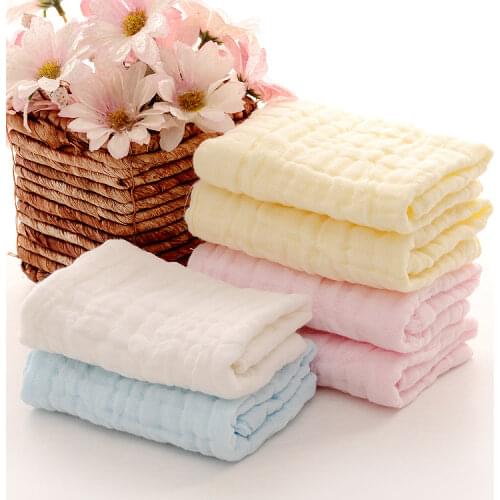 Pure Cotton Plain Color Water-Absorbing Small Square Towel Kindergarten Hand Towel Pure Cotton Infant Double Layer Gauze
