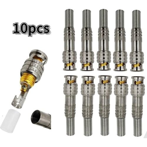 10pcs BNC JR-B25 Male Solderless Gold BNC Video Plug Coupler Connector for For RG59 Cable Adapter CCTV Camera System Security
