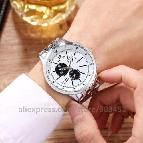 100pcs/lot ORLENDO 8412 Watches Stud Scale Three Eye Watch Strap Steel Belt Watch for men Gifts Fashion Style Watches