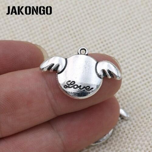 20pcs Antique Silver Plated Love Wings Charms Pendants for Bracelet Jewelry Making DIY Handmade Craft 19x28mm