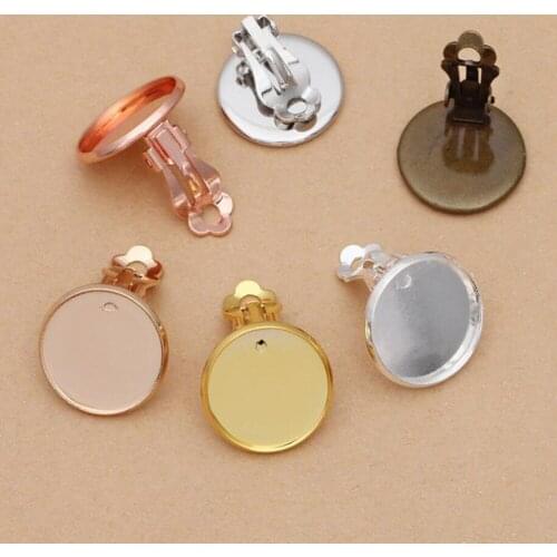 200pcs bezel blank ear clips 10mm 12mm 14mm 16mm 18mm clip earring base cabochon settings blank jewelry earring findings