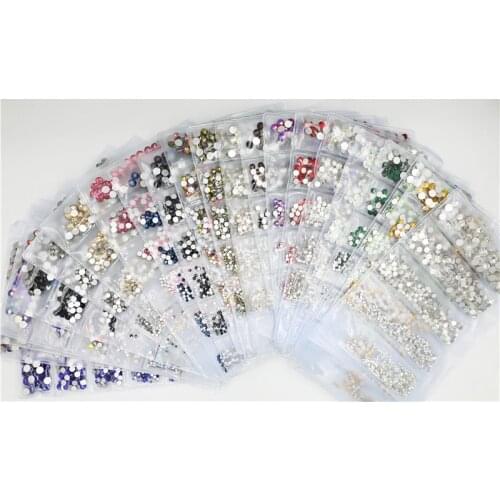 2021 New Mix sizes SS4 SS6 SS12 SS16 SS20 Colorful 1440pcs 3D Non HotFix Nail Art Flatback Rhinestones for Clothes Decorations