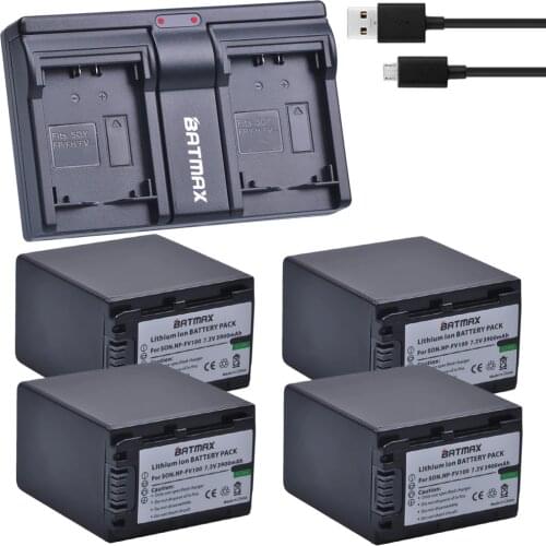 4Pcs 3900mAh NP-FV100 NP FV100 NPFV100 Li-ion Camera Batteries + USB Dual Charger for Sony NP-FV30 NP-FV50 NP-FV70 SX83E SX63E