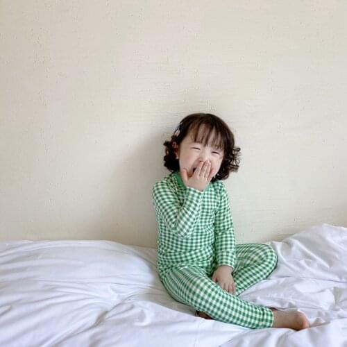 8545 Children Clothing Set Home Suit Autumn And Winter 2021 Korean Cotton Plaid Suit Boys And Girls' Pajamas Set Home Wear