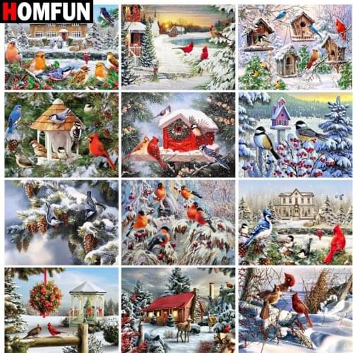 HOMFUN Diamond Painting Full Square/Round Diamond "Bird winter animal" Pattern Embroidery Cross Stitch 5D Rhinestone Painting