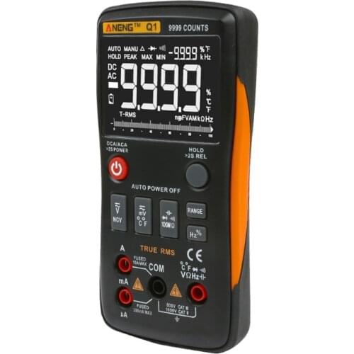 Q1 True-RMS Digital Multimeter Button 9999 Counts Analog Bar Graph AC/DC Tester