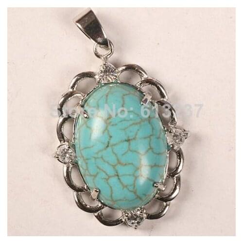 Hot new fashion style free shipping Green Turkey calaite stone Oval Pendant AAA BV183