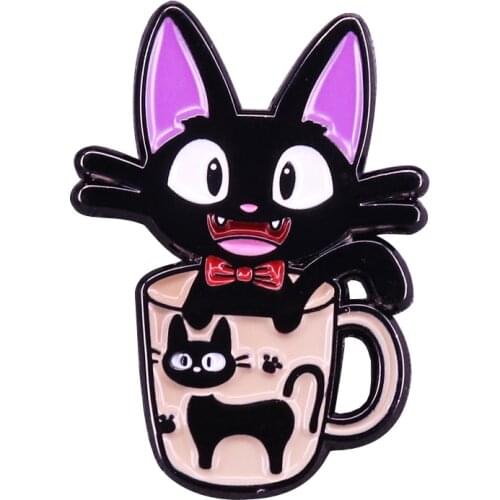 Jiji Cat Mug Brooch Kikis Delivery Service inspired Badge Super cute Ghibli fans decor